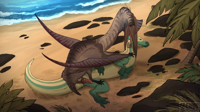 3_toes animal_genitalia beach beak bite claws cloaca cloacal cloacal_penetration cloacal_penis day detailed_background digitigrade duo erection feet feral feral_on_feral feral_penetrated feral_penetrating feral_penetrating_feral genitals green_body green_claws green_scales horizontal_cloaca interspecies knot knotted_penis male male/male male_feral male_penetrated male_penetrating male_penetrating_male neck_bite open_mouth open_smile palm_tree penetration penile penile_penetration penis penis_in_cloaca plant quadruped red_knot red_penis rock sand scales sea seaside sex smile toe_claws toes tongue tree water white_body white_scales moonski azhdarchid dinosaur hadrosaurid ornithischian ornithopod parasaurolophus prehistoric_species pterosaur quetzalcoatlus reptile scalie 16:9 hi_res widescreen