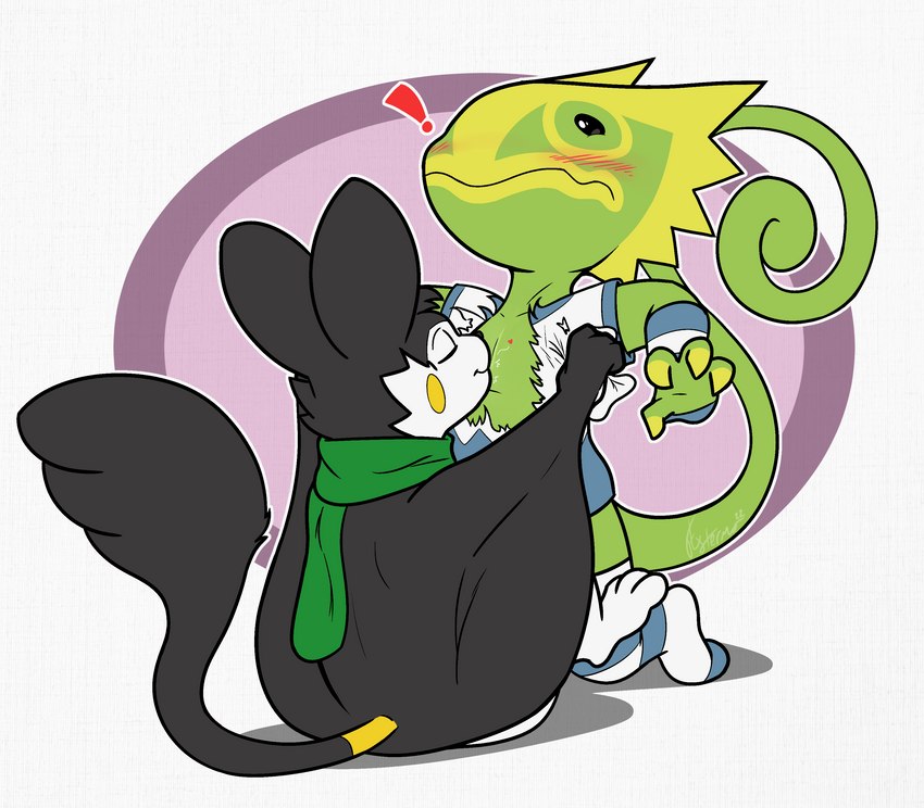 anthro clothing duo embarrassed kissing legwear male male/male stockings torn_clothing flytermo2 nintendo pokemon flytermo_(character) lee_the_kec emolga generation_3_pokemon generation_5_pokemon kecleon pokemon_(species) absurd_res hi_res