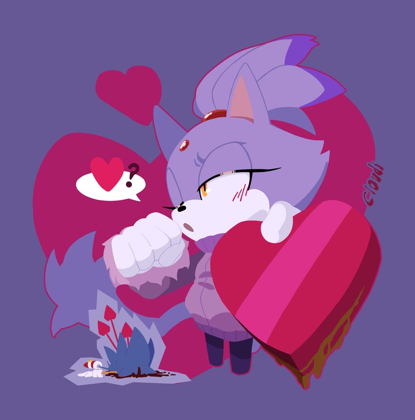 anthro arrows blush candy chocolate confession cupid's_arrow dessert duo female food heart_box heart_symbol hero holidays male male/female princess romantic romantic_couple royalty irregularcloudi sega sonic_the_hedgehog_(series) valentine's_day blaze_the_cat sonic_the_hedgehog domestic_cat eulipotyphlan felid feline felis hedgehog humanoid mammal absurd_res hi_res