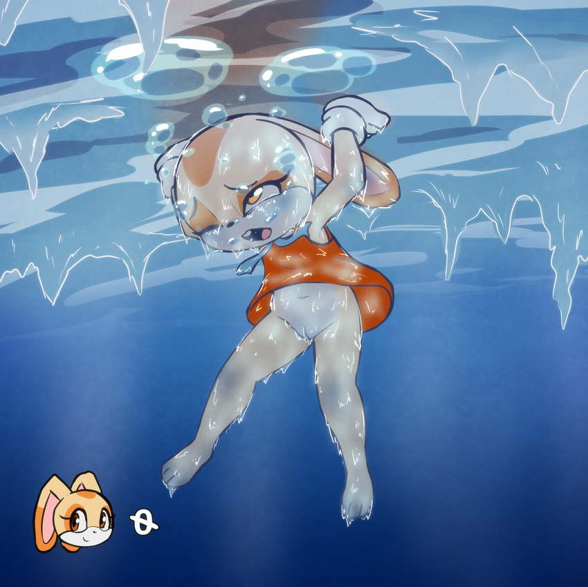 anthro asphyxiation barefoot bottomless bound buckteeth clothed clothing cold dress drowning dying encasement feet female freezing frozen gameplay_mechanics genitals gloves handwear ice imminent_death innie_pussy life_(gaming) navel orange_eyes pussy solo teeth underwater upskirt water wince young e254e sega sonic_the_hedgehog_(series) cream_the_rabbit lagomorph leporid mammal rabbit absurd_res hi_res