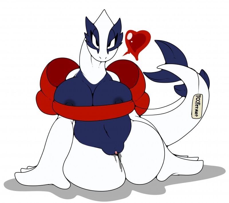 anthro anthrofied big_breasts biped bodily_fluids breasts dripping female genital_fluids genitals gift_wrapped heart_symbol kneeling looking_at_viewer mostly_nude nipples pokemorph pussy ribbons simple_background solo tail text vaginal_fluids white_background kingbeast nintendo pokemon tempest_(xsomeonex) generation_2_pokemon legendary_pokemon lugia pokemon_(species) 2017 absurd_res digital_media_(artwork) english_text hi_res