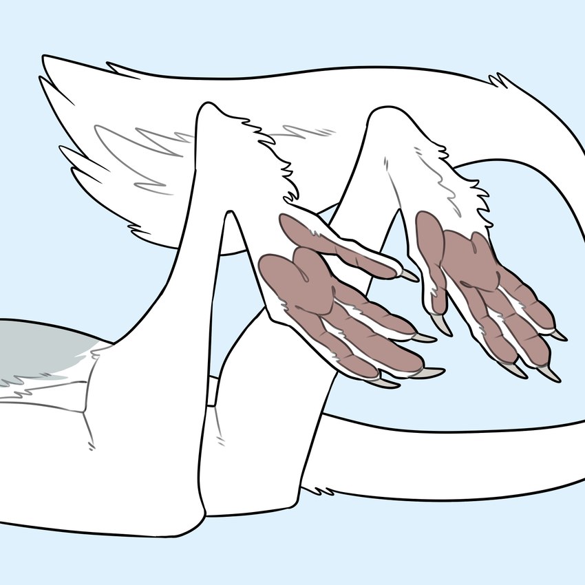 4_toes anthro bent_legs blue_background claws feet foot_focus fur green_body green_fur hand_feet lying male on_front pawpads simple_background solo tail tail_tuft toe_claws toes tuft white_body white_fur hamham_gd sergal hi_res