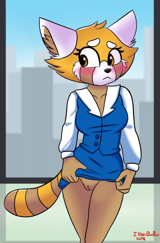 anthro blush bottomless breasts clitoris clothed clothing detailed_background eyelashes female flashing flashing_pussy fur genitals inner_ear_fluff markings orange_body orange_fur panties presenting presenting_pussy pussy solo striped_markings striped_tail stripes tail tail_markings tuft underwear ikaribunbun aggretsuko sanrio retsuko ailurid mammal red_panda absurd_res digital_media_(artwork) hi_res portrait three-quarter_portrait