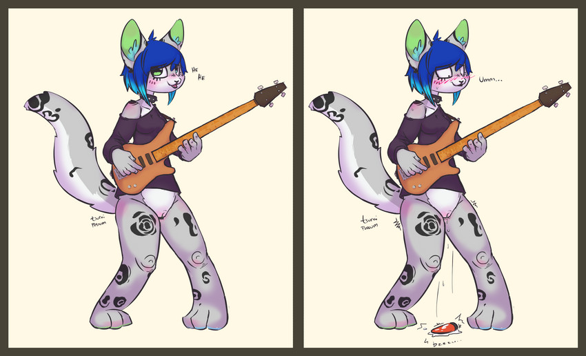 alternative_fashion anthro bass_guitar blue_hair blush blush_stickers bodily_fluids bottomless clothed clothing dildo emo female genital_fluids guitar hair markings messy metal musical_instrument plucked_string_instrument punk sex_toy solo string_instrument thick_thighs toy vaginal_fluids tsuraipossum domestic_cat felid feline felis lynx mammal hikari_(disambiguation) 2020 comic digital_media_(artwork) hi_res