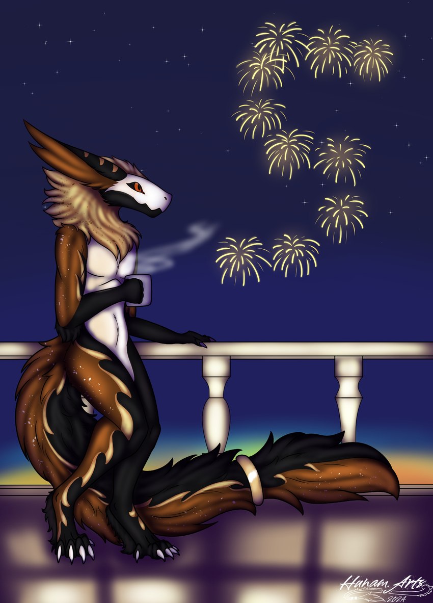 accessory anthro balcony beverage coffee container cup fireworks markings night solo tail hunamarts radlin hi_res