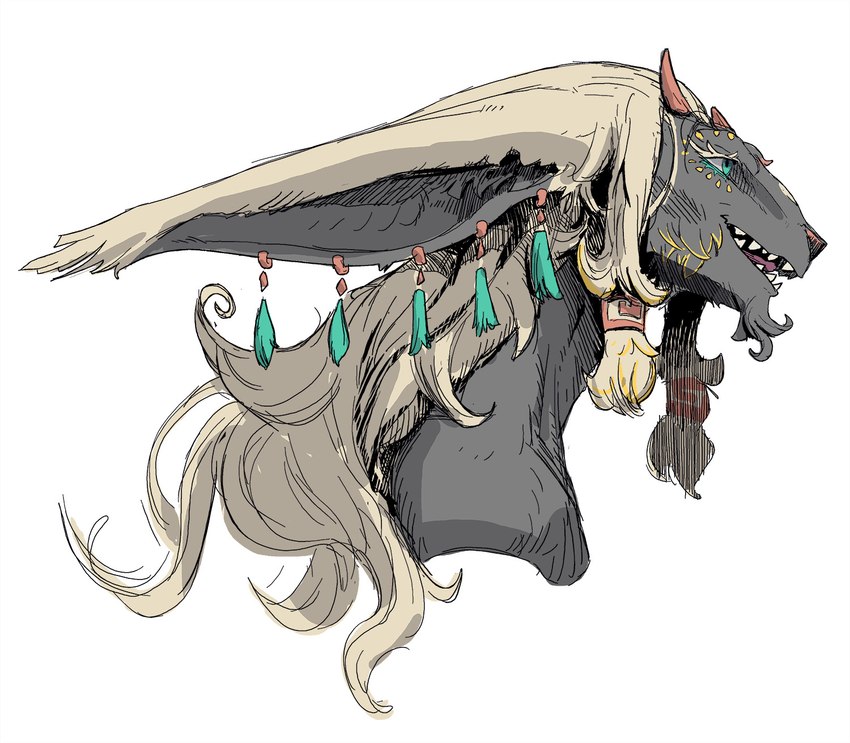 anthro ear_piercing grey_body hair horn jewelry long_hair male open_mouth piercing simple_background smile solo white_background white_hair scuotivento nintendo tears_of_the_kingdom the_legend_of_zelda rauru_(tears_of_the_kingdom) mammal zonai digital_media_(artwork) hi_res