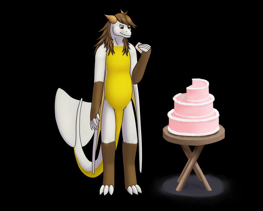 2_horns anthro bloated blush brown_body brown_eyes brown_fur brown_hair cake claws dessert digitigrade female fin food fur furniture hair holding_food holding_object horn membrane_(anatomy) membranous_wings slice_of_cake slightly_chubby smile solo stuffing table tail tail_fin white_body white_claws white_fur wings yellow_body yellow_fur white-dragon mythology dragon furred_dragon furred_scalie mythological_creature mythological_scalie scalie 2024 5:4 alpha_channel full-length_portrait hi_res portrait shaded soft_shading