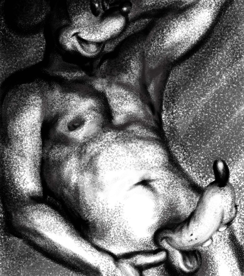 anthro crotch_mouth genitals hand_behind_head long_snout male navel nipples snout solo surrealism unnerving unusual_anatomy unusual_genitalia what where_is_your_god_now why thegoldofgrey disney goofy_(disney) mickey_mouse mammal mouse murid murine rodent greyscale hi_res monochrome