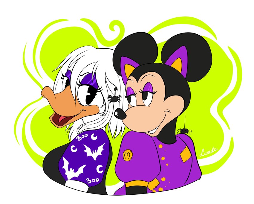 alternate_hairstyle anthro bedroom_eyes clothing costume duo eye_contact eyeshadow female female/female hair half-closed_eyes halloween_costume holidays interspecies long_hair looking_at_another makeup narrowed_eyes pink_eyeshadow purple_eyeshadow romantic romantic_couple seductive smile kinkypeach disney ducktales ducktales_(2017) halloween daisy_duck minnie_mouse anatid anseriform avian bird duck mammal mouse murid murine rodent hi_res