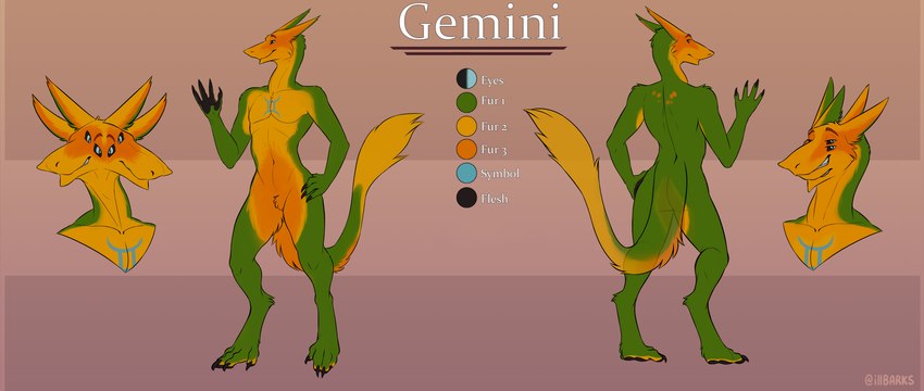 2_mouths 4_eyes 4_fingers 4_toes anthro butt claws digitigrade feet fingers fluffy fluffy_tail looking_at_viewer male multi_ear multi_eye multi_mouth multicolored_body nude nude_anthro nude_intersex nude_male smile smiling_at_viewer solo tail text toe_claws toes gemini_the_sergal sergal absurd_res english_text hi_res model_sheet