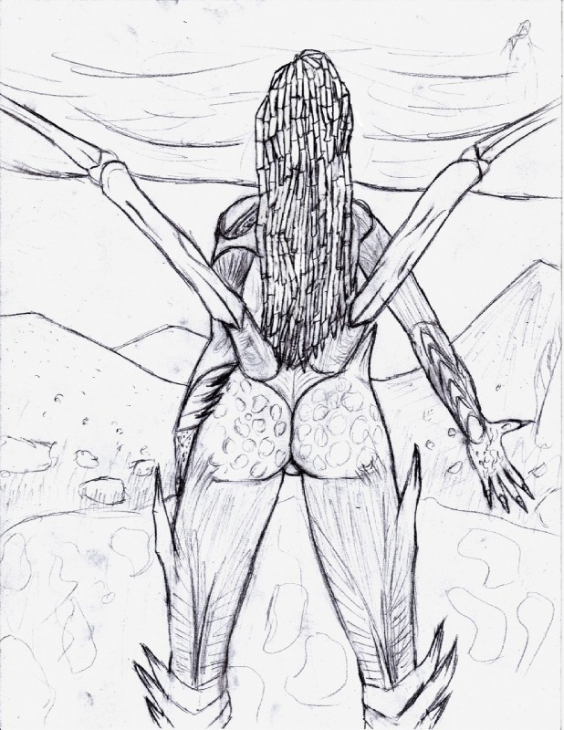 butt female solo battle-jesus blizzard_entertainment starcraft infested_kerrigan sarah_kerrigan alien flesh_creature human humanoid hybrid mammal terran zerg greyscale hi_res monochrome pen_(artwork) traditional_media_(artwork)