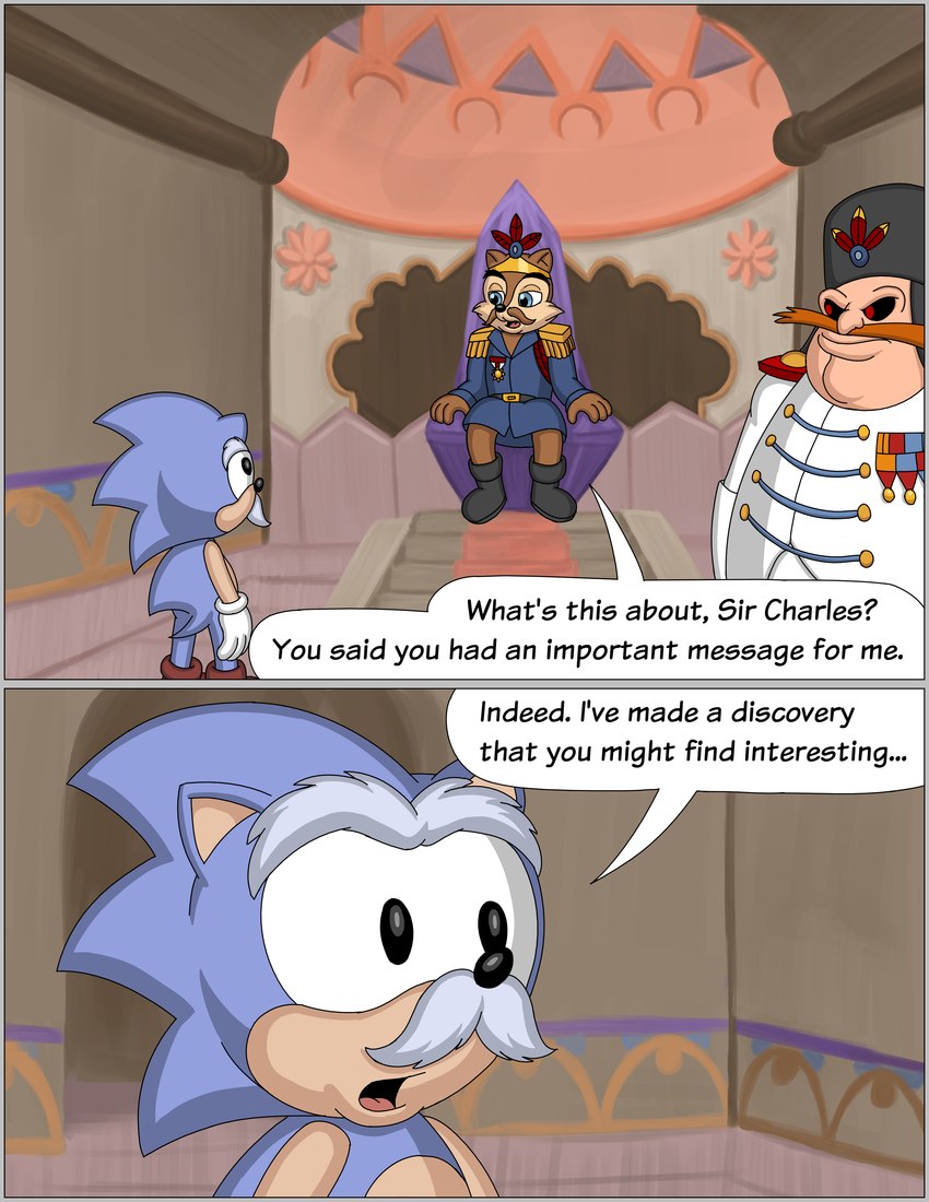 anthro border chair clothing crown dialogue facial_hair furniture grey_border headgear male military_uniform mustache text throne throne_room uniform omatic archie_comics sega sonic_the_hedgehog_(archie) sonic_the_hedgehog_(comics) sonic_the_hedgehog_(satam) sonic_the_hedgehog_(series) julian_robotnik maximilian_acorn sir_charles eulipotyphlan ground_squirrel hedgehog human mammal rodent sciurid absurd_res comic english_text hi_res