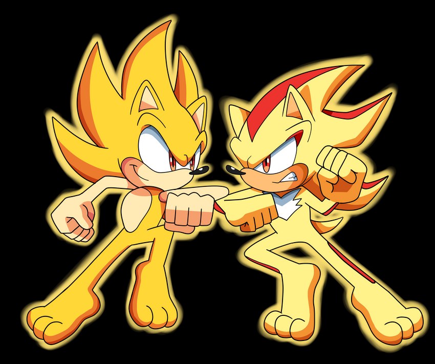 3_toes anthro bare_hands barefoot battle duo feet fight male super_form toes domestic_maid sega sonic_the_hedgehog_(series) shadow_the_hedgehog sonic_the_hedgehog super_shadow super_sonic eulipotyphlan hedgehog mammal absurd_res alpha_channel hi_res