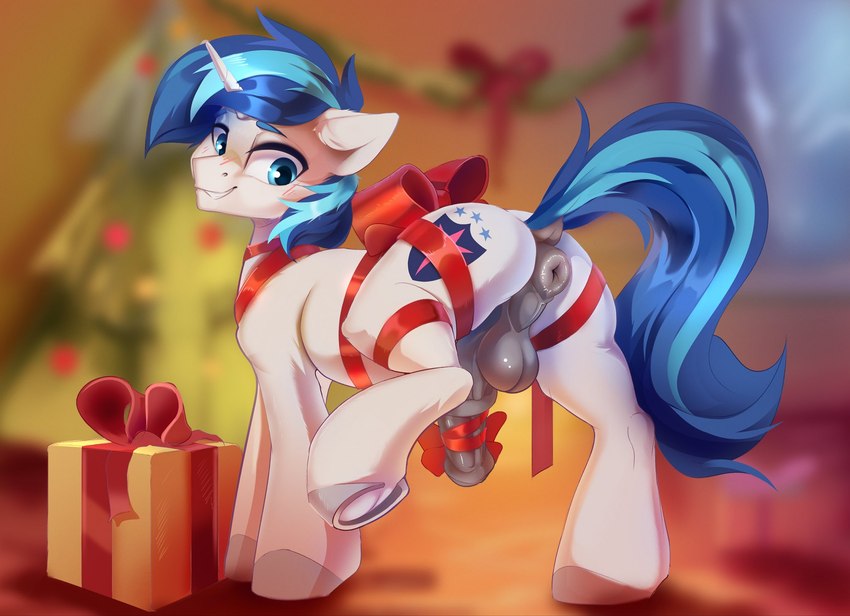 accessory anatomically_correct anatomically_correct_anus anatomically_correct_genitalia anatomically_correct_penis animal_genitalia animal_penis anus blue_eyebrows blue_eyes blue_hair blue_tail blurred_background blush blush_lines box butt christmas_decorations christmas_tree container cutie_mark detailed_background dock_(anatomy) equine_anus equine_genitalia equine_penis erection eyebrows feral fur genitals gift_bow gift_box gift_wrapped hair holidays hooves horn horseshoe inside looking_at_viewer male multicolored_body multicolored_fur multicolored_hair penis penis_accessory penis_bow penis_ribbon plant presenting presenting_anus presenting_balls presenting_hindquarters presenting_penis puffy_anus quadruped raised_leg raised_tail rear_view red_ribbon ribbons seductive smile smiling_at_viewer solo standing tail tail_aside teeth three-quarter_view tree two_tone_hair two_tone_tail underhoof white_body white_fur jazzynsfw christmas friendship_is_magic hasbro my_little_pony mythology shining_armor_(mlp) equid equine mammal mythological_creature mythological_equine unicorn 2023 digital_drawing_(artwork) digital_media_(artwork) hi_res