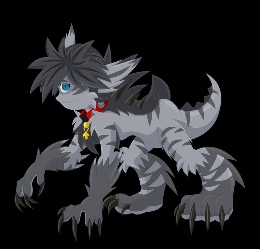 1_eye anthro bell bell_collar blue_eyes claws collar femboy fur grey_body grey_fur grey_hair hair happy looking_at_viewer male neck_tuft smile solo spines tail tuft walking zarjhan_mary fan_character zar-jhan_(zarjhan_mary) deishun_(species) monster alpha_channel