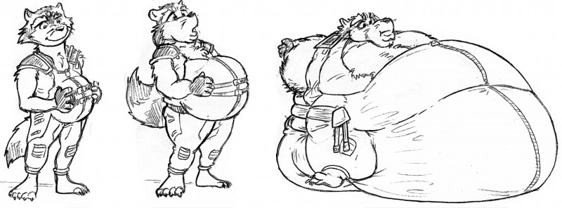 anthro base_one_layout basic_sequence belly big_belly claws clothed clothing double_chin fur hand_on_belly huge_belly hyper hyper_belly linear_sequence male moobs morbidly_obese morbidly_obese_anthro morbidly_obese_male obese obese_anthro obese_male one_row_layout open_mouth overweight overweight_anthro overweight_male simple_background slightly_chubby smile solo surprise three_frame_image three_frame_sequence tight_clothing toe_claws weight_gain white_background wide_hips xinjinmeng guardians_of_the_galaxy marvel rocket_raccoon mammal procyonid raccoon absurd_res black_and_white hi_res monochrome sequence