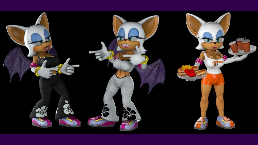 alternate_costume bat_wings bottomwear bra breasts clothing eyeshadow female footwear fur gloves green_eyes hair handwear lipstick makeup membrane_(anatomy) membranous_wings midriff pants shoes shorts solo sports_bra tan_body tan_skin underwear white_body white_clothing white_fur white_gloves white_hair white_handwear wings jawsfm sega sonic_the_hedgehog_(series) rouge_the_bat bat mammal 16:9 3d_(artwork) digital_media_(artwork) hi_res letterbox widescreen