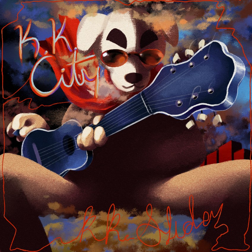 acoustic_guitar album_redraw anthro clothed clothing eyewear fingers floppy_ears fur guitar male musical_instrument plucked_string_instrument scarf sitting solo string_instrument sunglasses text white_body white_fur willobark animal_crossing gerry_rafferty_(artist) k.k._slider_album_redraw nintendo k.k._slider canid canine canis domestic_dog mammal 1:1 2020 album_cover cover english_text meme