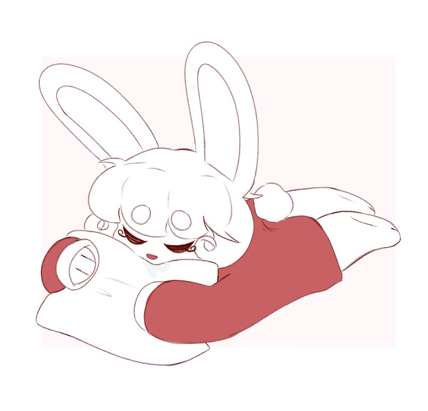 anthro clothed clothing eyes_closed female fur pillow sleeping solo white_body white_fur linen_lolita linen_flair_(linen_lolita) lagomorph leporid mammal rabbit