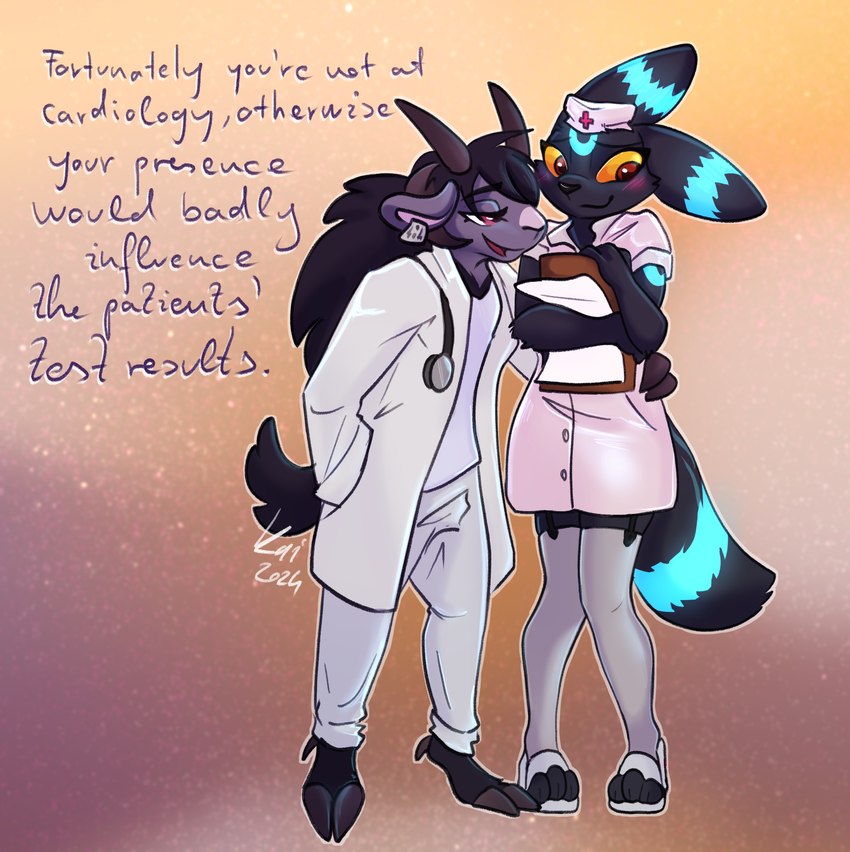 anthro blush catcall clothing doctor duo femboy flustered flustered_male male male/male nurse nurse_clothing nurse_uniform roleplay uniform titallulah nintendo pokemon baarka_(titallulah) zel_(zelgius) bovid caprine eeveelution generation_2_pokemon mammal pokemon_(species) sheep shiny_pokemon umbreon hi_res