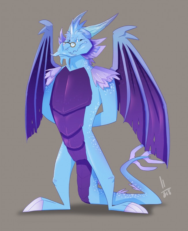 anthro blue_body blue_scales eyewear glasses looking_at_viewer male scales solo standing tail wings avaroncave disturbed-mind activision mythology spyro_reignited_trilogy spyro_the_dragon the_legend_of_spyro cyril_(spyro) dragon mythological_creature mythological_scalie scalie absurd_res hi_res