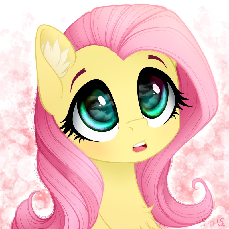 :o abstract_background big_eyes chest_tuft droopy_eyes eyebrows eyelashes female feral fur hair inner_ear_fluff long_hair looking_up makeup mascara open_mouth pink_background pink_hair simple_background solo teal_eyes teeth tongue tuft vird-gi friendship_is_magic hasbro my_little_pony fluttershy_(mlp) equid mammal 1:1 2018 bust_portrait hi_res portrait signature