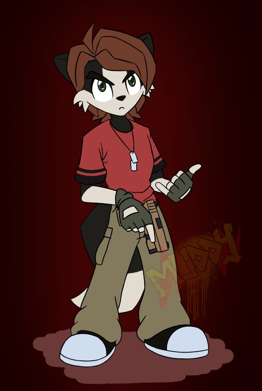 angry anthro bottomwear brown_hair cargo_pants clothing dog_tags fingerless_gloves footwear gesture gloves green_eyes gun hair handgun handwear male pants pistol ranged_weapon red_clothing red_shirt red_topwear shirt shoes simple_background sneakers solo standing t-shirt topwear weapon muddy_(artist) glock tony_(muddy) border_collie canid canine canis collie domestic_dog herding_dog mammal pastoral_dog sheepdog hi_res