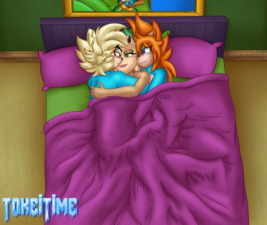 bed bed_covers bed_sheet bedding blue_body blue_fur cuddling female fur furniture group hair male male/female red_hair tokeitime sega sonic_the_hedgehog_(series) hi_res brother_(lore) sibling_(lore) sister_(lore)