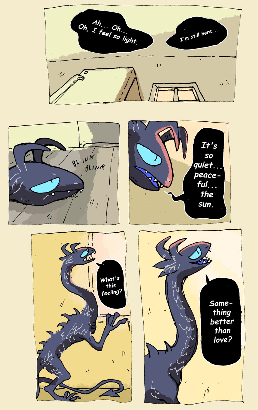 blue_body blue_eyes blue_scales dialogue feral light male scales solo speech_bubble sunlight text bedupolker mythology limerence_(bedupolker) lust_(bedupolker) dragon mythological_creature mythological_scalie scalie comic digital_media_(artwork) english_text hi_res