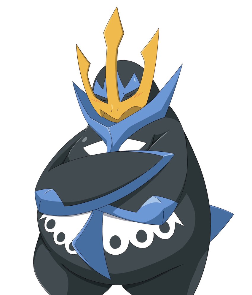 ambiguous_gender anthro crossed_arms eyes_closed simple_background solo white_background inahon485 nintendo pokemon empoleon generation_4_pokemon pokemon_(species) 2022 hi_res