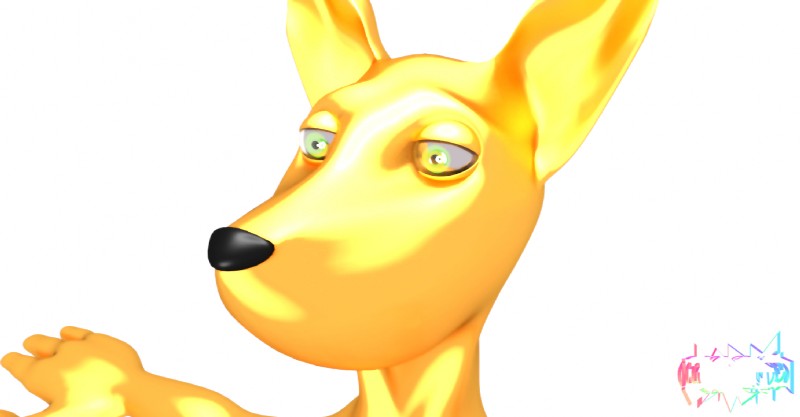 ambiguous_gender anthro fur green_eyes simple_background solo white_background yellow_body yellow_fur luki13lol canid canine canis domestic_dog mammal 3d_(artwork) digital_media_(artwork)