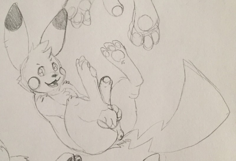 anthro anthrofied anus balls biped blush erection feet foreskin genitals hand_on_balls hand_on_own_balls hindpaw holding_balls humanoid_genitalia humanoid_penis looking_at_viewer looking_back lying male on_back open_mouth partially_retracted_foreskin pawpads paws penis perineum pokemorph rear_view reclining soles solo toes tbid nintendo pokemon generation_1_pokemon mammal pikachu pokemon_(species) rodent graphite_(artwork) monochrome sketch traditional_media_(artwork)