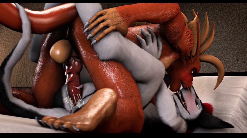 anthro balls bed blush clitoral_hood duo entwined_tails french_kissing furniture genitals herm herm/male intersex intersex/male kissing legs_around_partner legs_up low-angle_view male maleherm on_bed open_mouth penetration prehensile_clitoral_hood tail tail_coil tongue tongue_out vaginal vaginal_penetration daruhia mythology daru_(daruhia) mathew_kelly dragon mythological_creature mythological_scalie scalie sergal wingless_dragon 16:9 3d_(artwork) digital_media_(artwork) widescreen