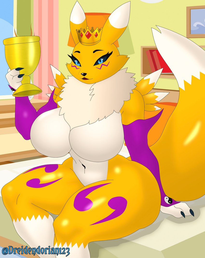 anthro big_breasts breasts evolution_(transformation) female solo transformation dreiden bandai_namco digimon digimon_adventure digimon_frontier digimon_survive toei_animation dreiden_dorian canid canine digimon_(species) fox mammal renamon absurd_res digital_media_(artwork) hi_res