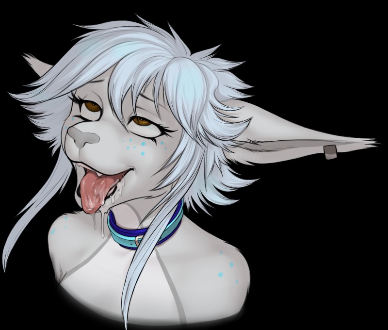 ahegao anthro bodily_fluids brown_eyes collar drooling female fucked_silly fur hair looking_pleasured messy multicolored_body multicolored_fur orgasm saliva simple_background solo spots submissive totesfleisch8 ara_(kin) canid canine canis domestic_cat felid feline felis hybrid mammal wolf alpha_channel hi_res