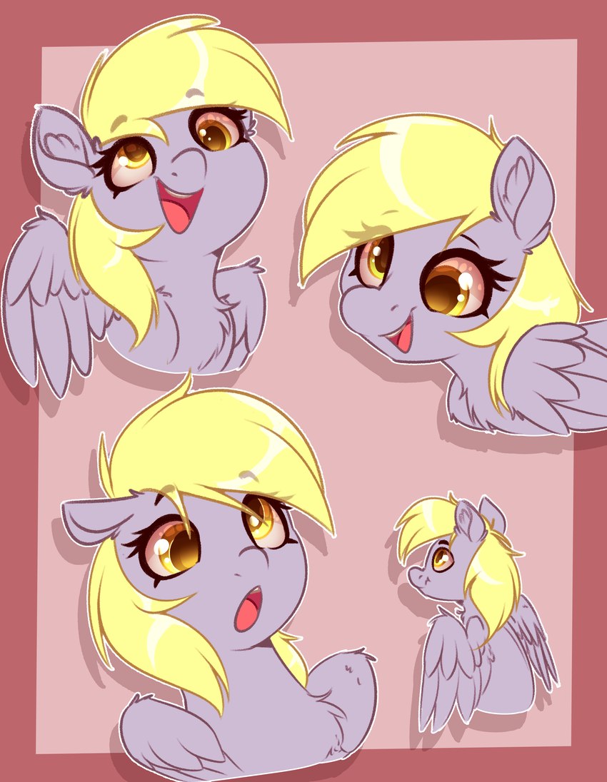 amber_eyes anthro blonde_hair chest_tuft derp_eyes female grey_body hair open_mouth open_smile smile solo tuft wings witchtaunter friendship_is_magic hasbro my_little_pony mythology derpy_hooves_(mlp) equid equine mammal mythological_creature mythological_equine pegasus absurd_res hi_res