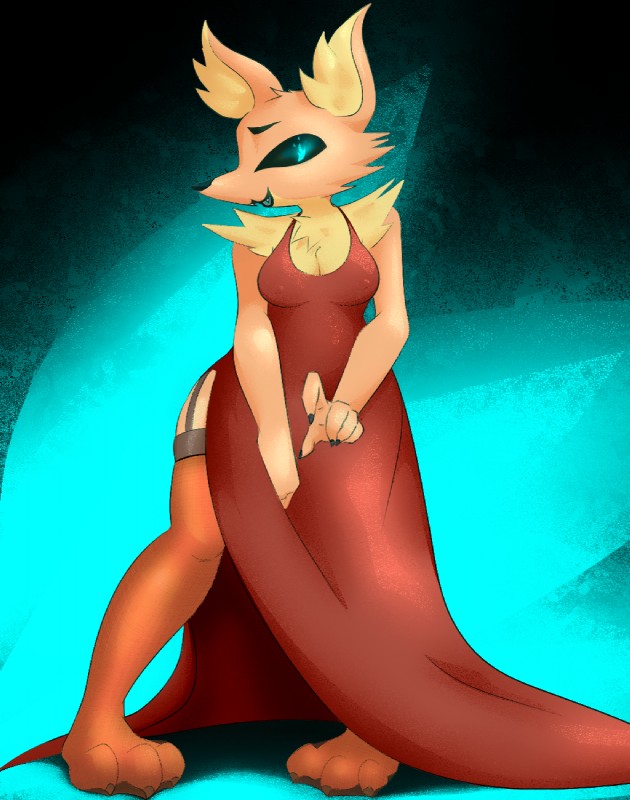 anthro black_sclera breasts clothed clothing dress evening_gown female legwear nipple_outline simple_background solo transparent_background tuft garbagioni vule_(garbagioni) canid canine fox mammal alpha_channel hi_res