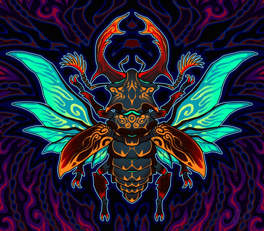 blue_outline feral insect_wings markings multi_leg multi_limb outline psychedelic solo symmetry wings rollwulf arthropod beetle insect stag_beetle 2021 colorful_theme digital_media_(artwork) full-length_portrait hi_res portrait