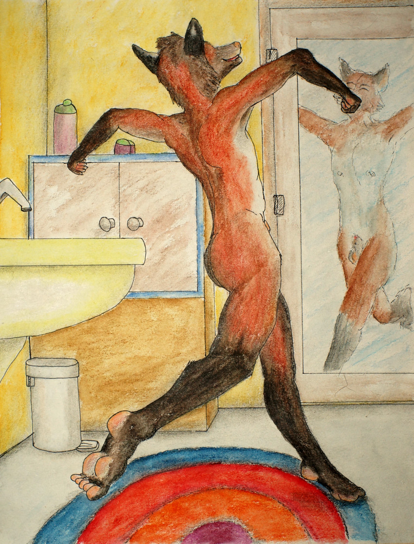 adolescent bathroom dancing feet feetpaw male nude paws text young nic canid canine fox mammal english_text hi_res