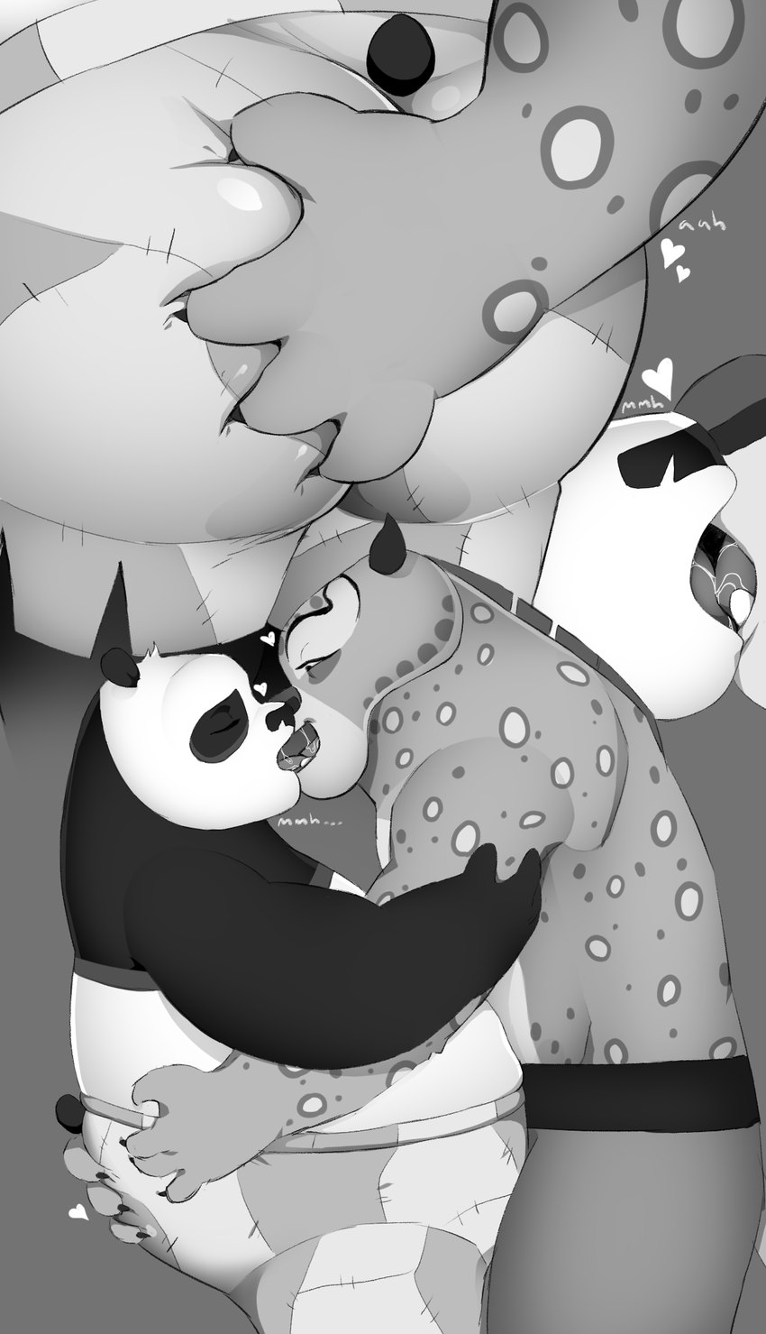 anthro bodily_fluids butt butt_grab duo french_kissing hand_on_butt kissing male male/male muscular muscular_male overweight overweight_male saliva hypnokoo dreamworks kung_fu_panda master_po_ping tai_lung_(kung_fu_panda) bear felid giant_panda mammal pantherine snow_leopard hi_res