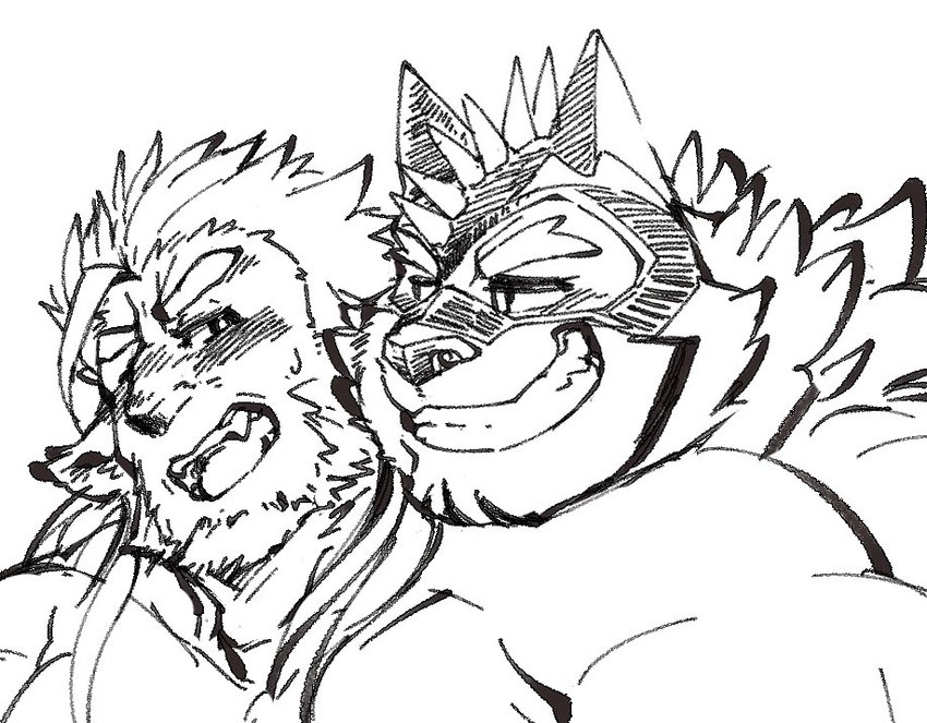 anthro anthro_dominating_humanoid blush duo grin humanoid_on_anthro male male/male smile exe_exem lifewonders live_a_hero huckle ryekie_(live_a_hero) felid humanoid mammal pantherine tiger digital_drawing_(artwork) digital_media_(artwork) sketch