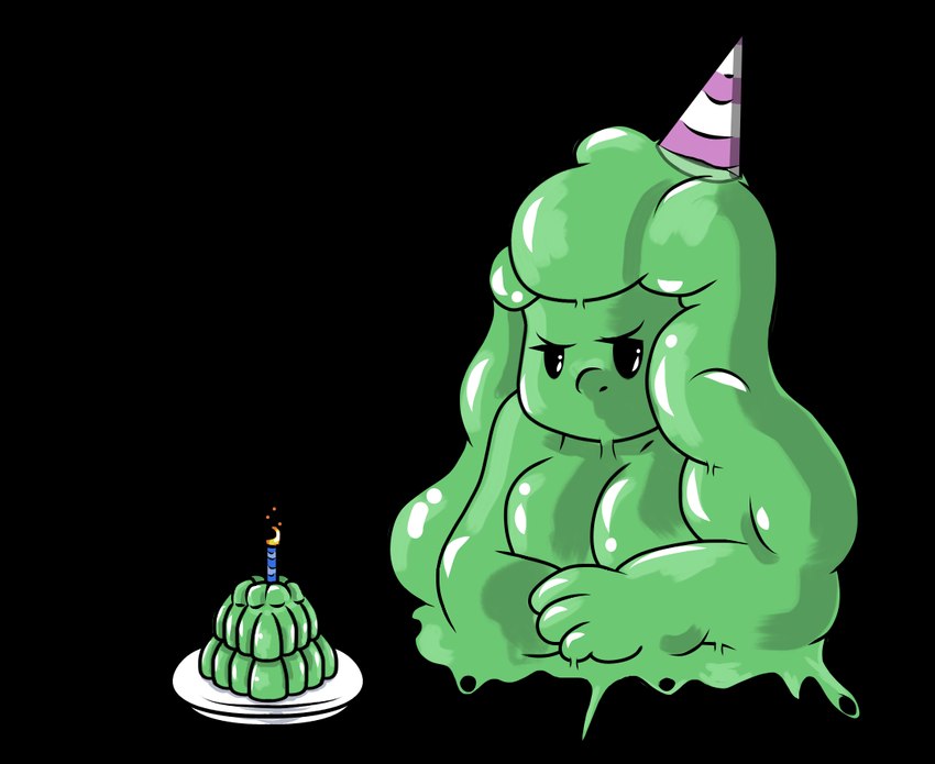 annoyed breasts candle clothing crossed_arms dessert dot_eyes featureless_breasts female fingers fire food gelatin hat headgear headwear looking_away mouthless party_hat plate puddle slime solo str8aura-no-not-that-one jell-o goo_creature humanoid alpha_channel