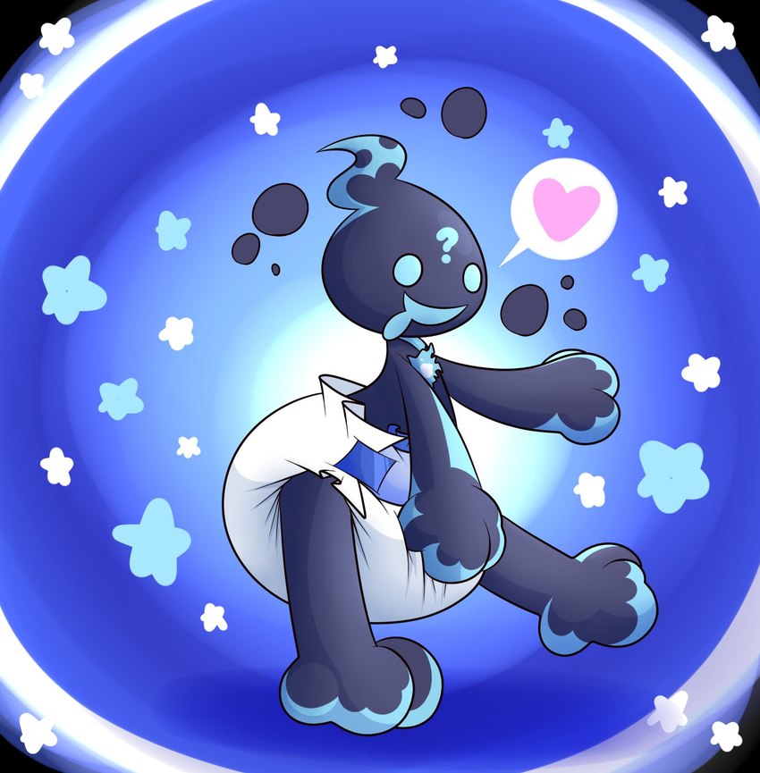 blue_body blue_eyes clean_diaper clothed clothing diaper diaper_fetish diaper_only hand_on_diaper heart_symbol male not_furry open_mouth open_smile question_mark smile solo topless touching_diaper wearing_diaper sir-dancalot puyo_puyo sega ecolo humanoid unknown_species hi_res