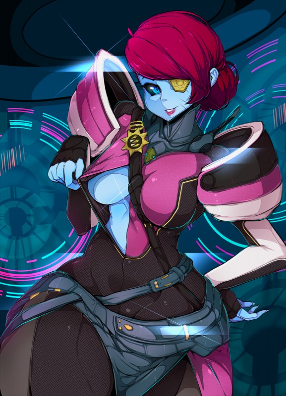 blue_eyes breasts eye_patch eyewear female looking_at_viewer not_furry side_boob solo wide_hips slugbox bungie destiny_(video_game) petra_venj awoken humanoid hi_res