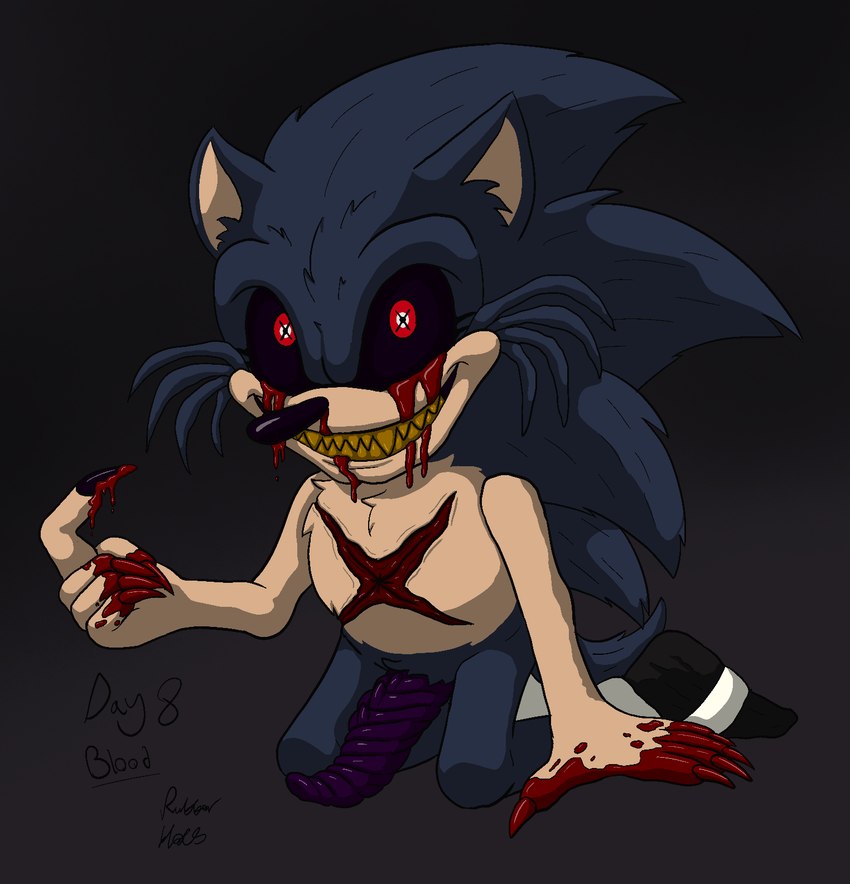 anthro blood blood_on_hand blue_body blue_fur bodily_fluids creepy feet fur genitals male penis solo talons tan_body tan_fur toes unusual_anatomy unusual_genitalia unusual_penis wounded rubberh0es creepypasta sega sonic.exe_(creepypasta) sonic_the_hedgehog_(series) lord_x eulipotyphlan hedgehog mammal hi_res