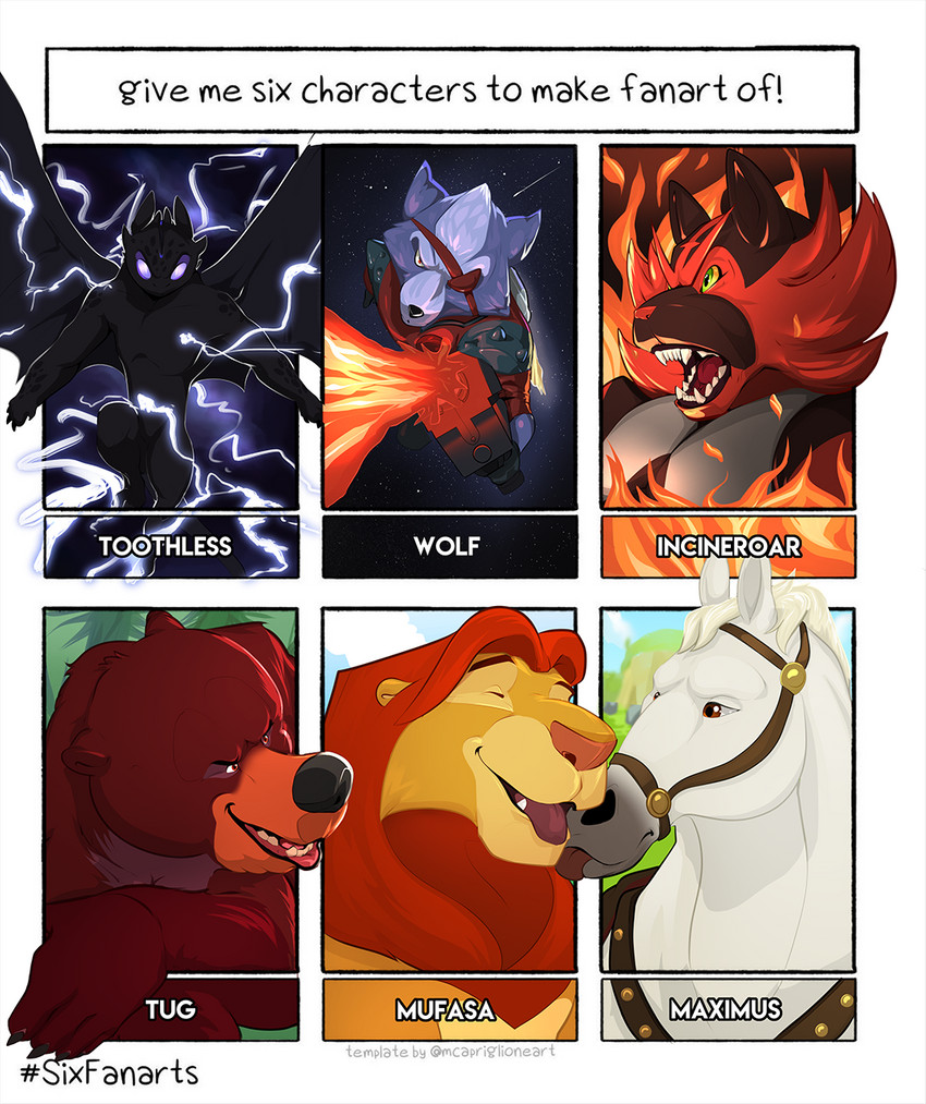 anthro feral kissing male mature_feral mature_male text misterstallion brother_bear disney dreamworks european_mythology how_to_train_your_dragon mythology nintendo pokemon six_fanarts_challenge star_fox tangled_(disney) the_lion_king maximus_(tangled) mufasa toothless tug_(brother_bear) wolf_o'donnell bear brown_bear canid canine canis dragon equid equine felid fury_(httyd) generation_7_pokemon grizzly_bear horse incineroar lion mammal mythological_creature mythological_scalie night_fury pantherine pokemon_(species) scalie ursine western_dragon wolf crossover english_text hi_res meme multiple_images