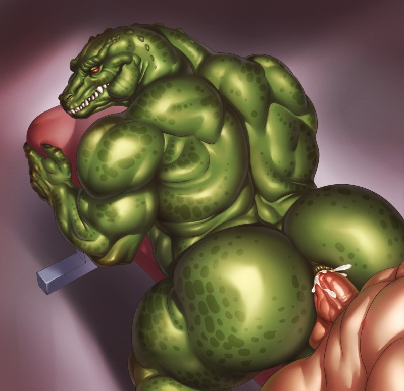 all_fours anal anal_penetration anthro anthro_penetrated anus back_muscles balls big_muscles biped bodily_fluids butt cum cum_in_ass cum_inside doggystyle duo from_behind_position genital_fluids genitals green_body green_skin human_on_anthro human_penetrating human_penetrating_anthro interspecies larger_penetrated male male/male male_penetrated male_penetrating male_penetrating_anthro male_penetrating_male muscular muscular_male penetration penis red_eyes sex size_difference small_dom_big_sub solo_focus lytta_the_bug dc_comics killer_croc crocodile crocodilian crocodylid human mammal reptile scalie 2018 absurd_res hi_res