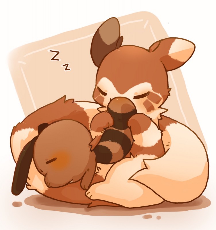 brown_body brown_fur daww duo eyes_closed fur markings ring_(marking) ringed_tail sleeping sound_effects striped_markings striped_tail stripes tail tail_markings vowelless vowelless_sound_effect zzz ke_mo_suke nintendo pokemon furret generation_2_pokemon pokemon_(species) sentret 2019 hi_res