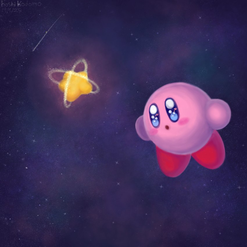 ambiguous_gender blue_eyes blush galaxy pink_body pop_star solo space sparkles sparkling_eyes star hoshi_kodomo hal_laboratory kirby_(series) nintendo kirby waddling_head 1:1 hi_res