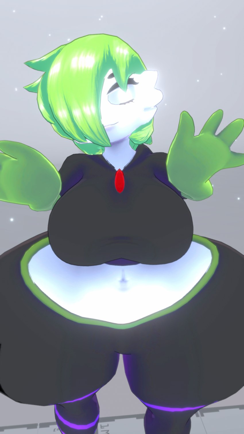 anthro big_breasts big_bulge breasts bulge clothed clothing detailed_bulge dialogue erection female genital_outline gynomorph herm huge_breasts huge_bulge hyper hyper_bulge intersex nipples not_furry penis_outline solo text bloodtail nintendo pokemon gardevoir generation_3_pokemon humanoid pokemon_(species) 1:1 2024 absurd_res english_text hi_res